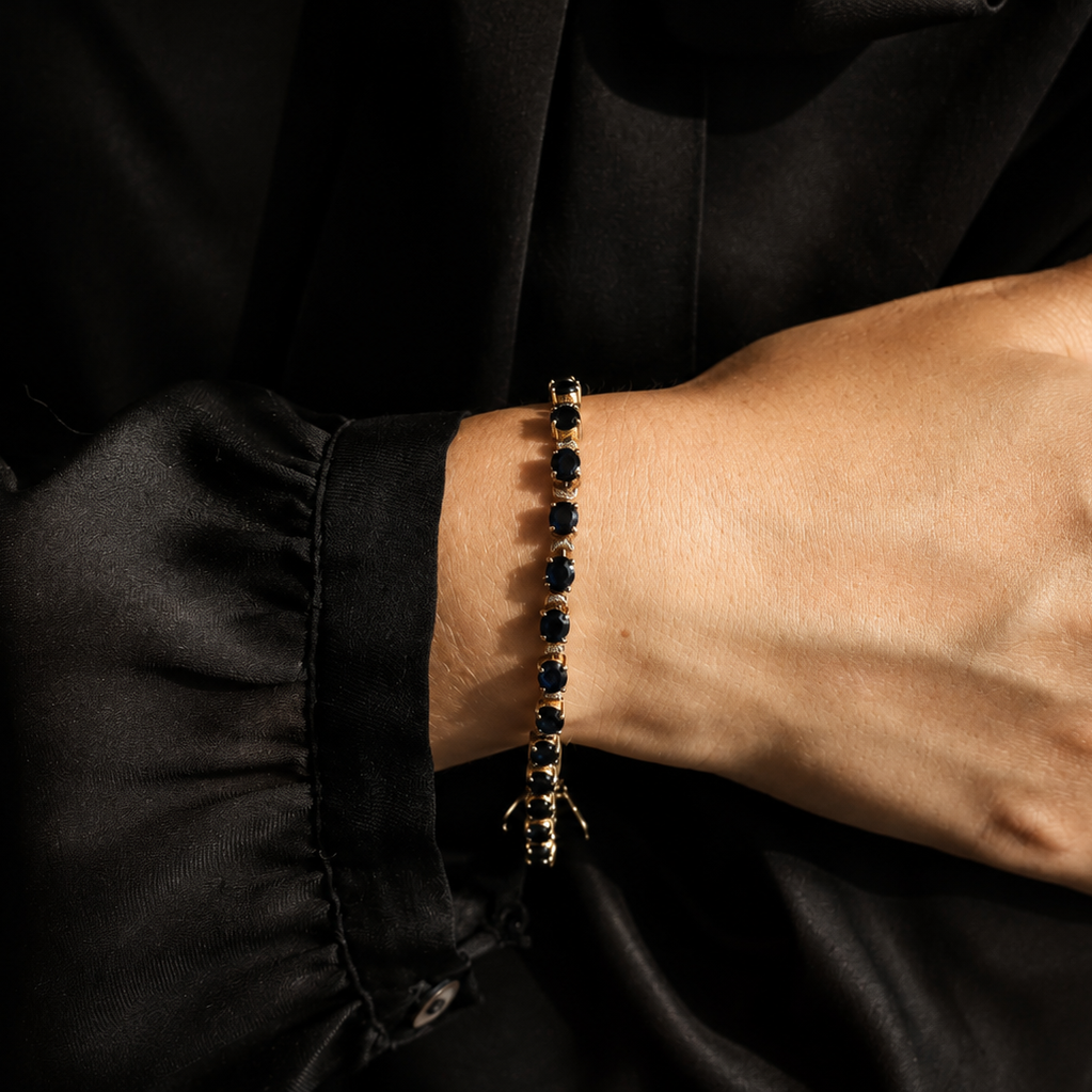 Yellow Gold Natural Blue Sapphire Diamond Bracelet
