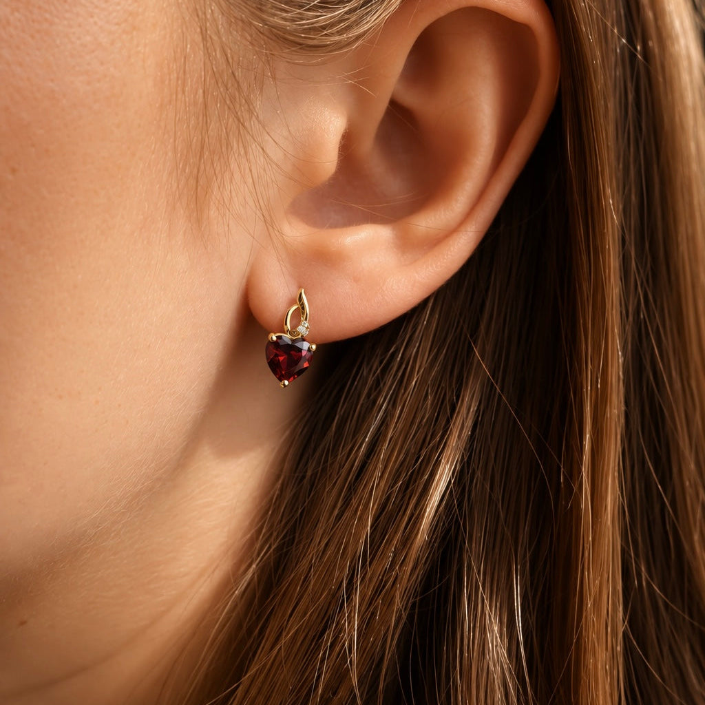 Yellow Gold Synthetic Ruby with Diamond Earrings
