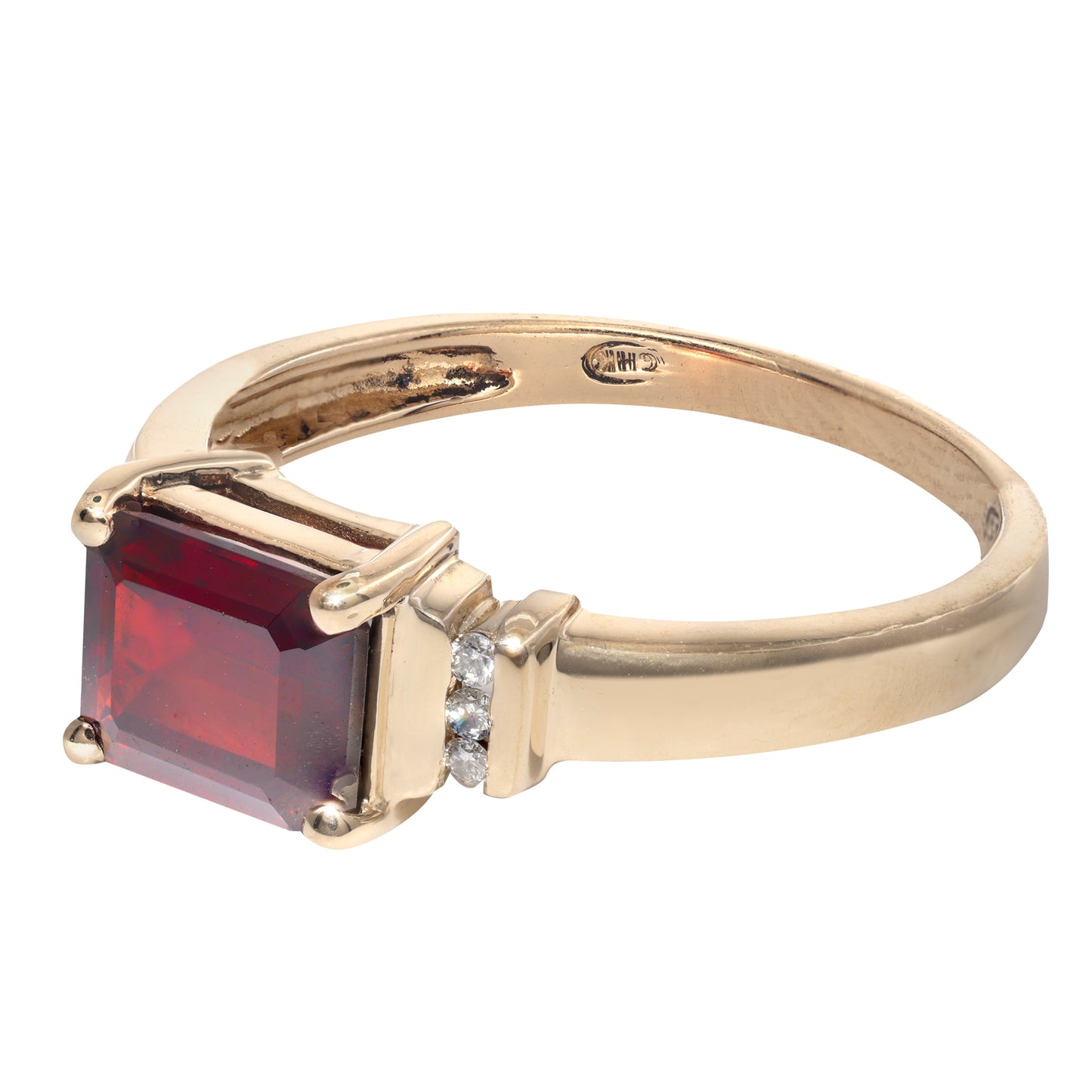 Red Garnet & Diamond Gold Ring
