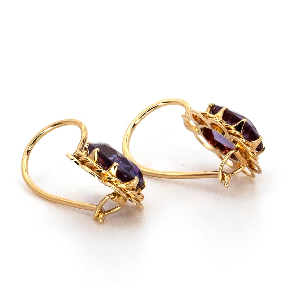 Vintage Purple Gem Gold Drop Earrings