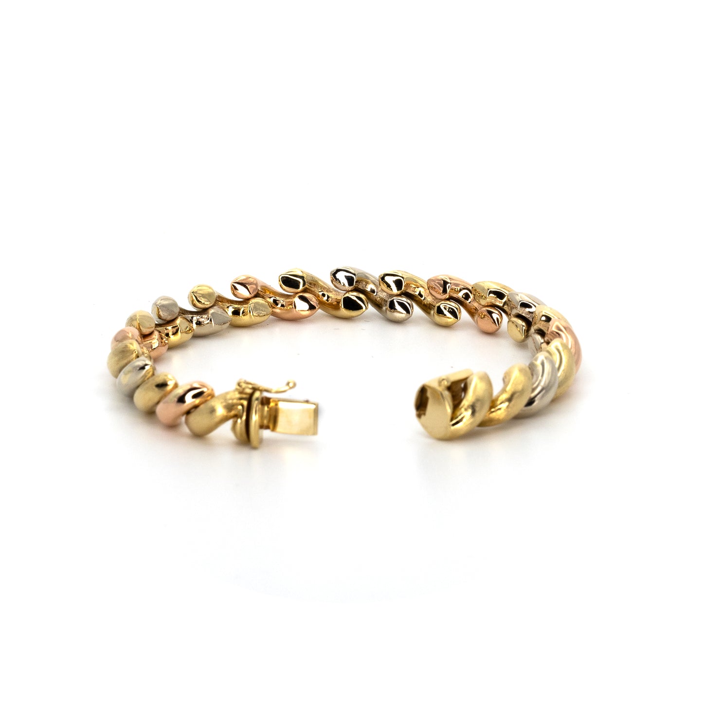 Yellow, White & Rose Gold Link Bracelet