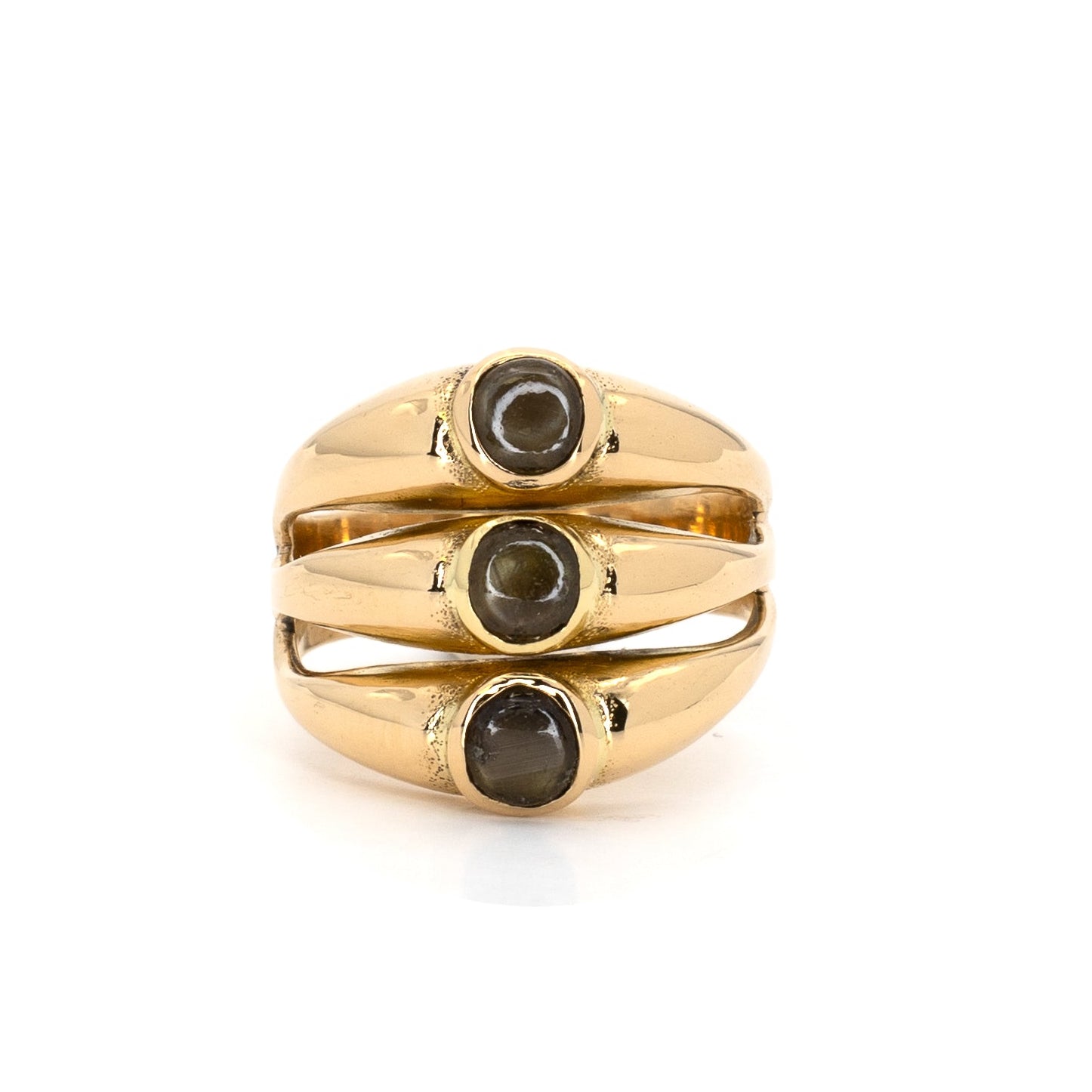 Stack Illusion Gold Gem Ring with Rare Sheen Sapphires