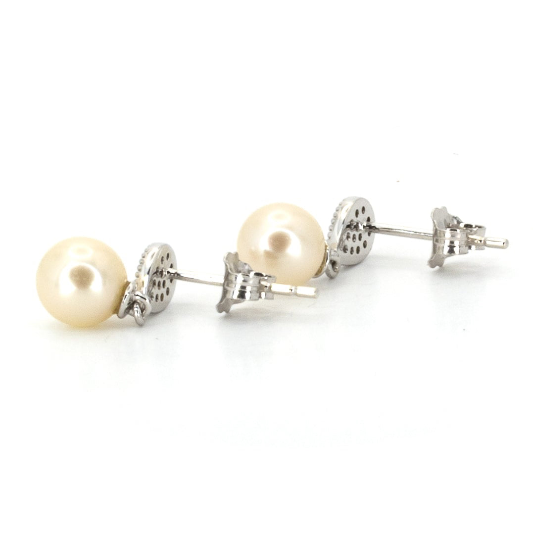 White Gold & Diamond Drop Pearl Earrings