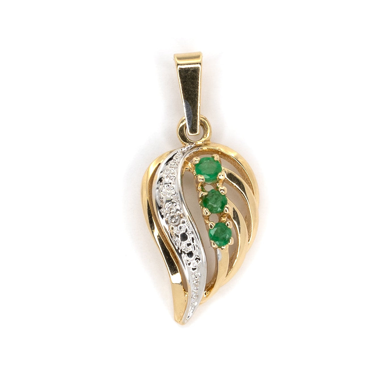 Leaf Gold pendant with Emeralds & Diamond
