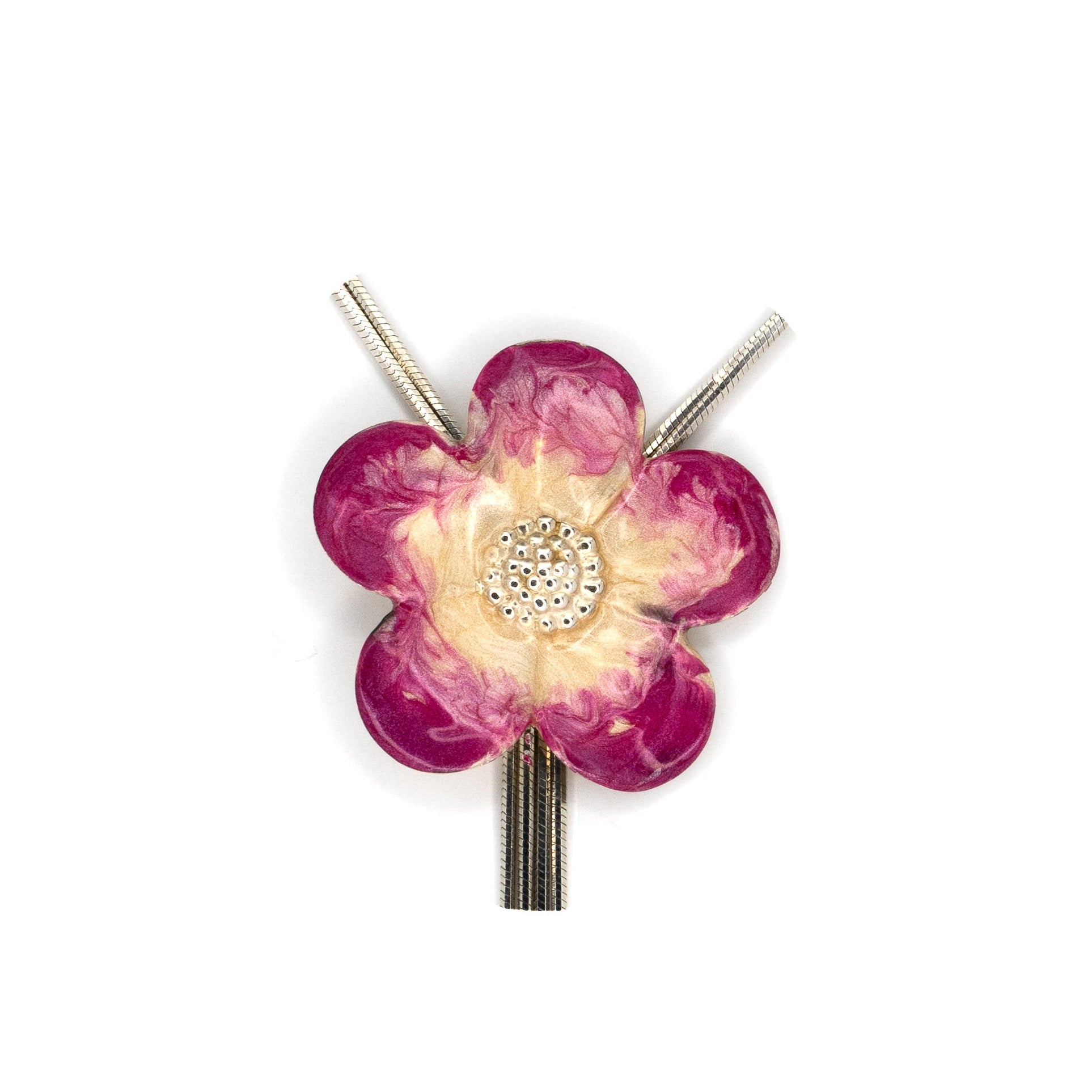 Lariat Flower Power Silver Necklace