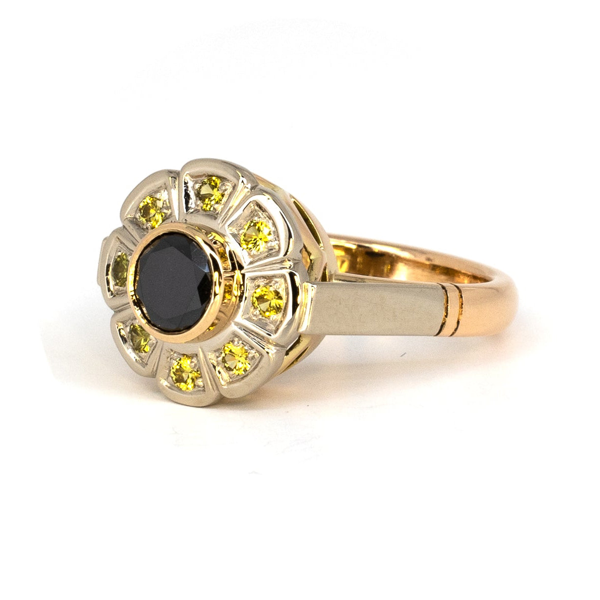 Vintage Black Diamond & Yellow Natural Sapphire Ring