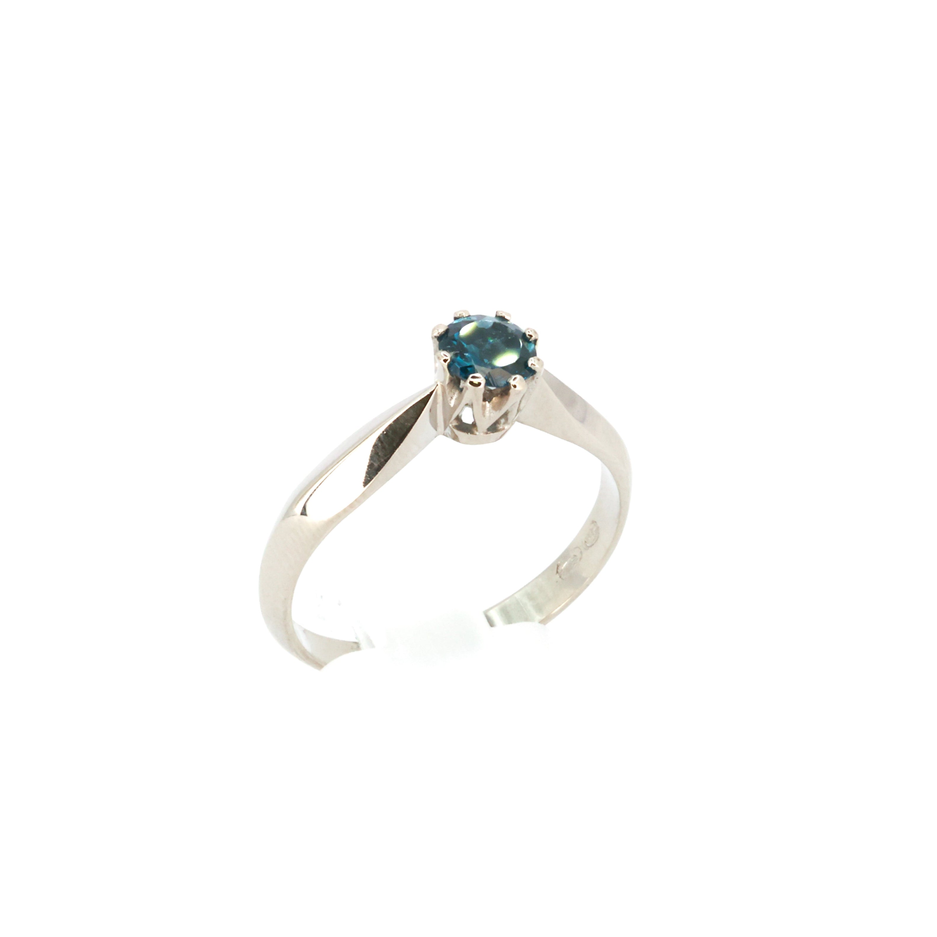 London Blue Topaz Solitaire White Gold Ring