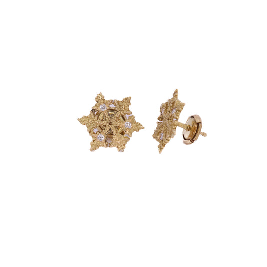 Snowflake Gold & Diamond Stud Earrings