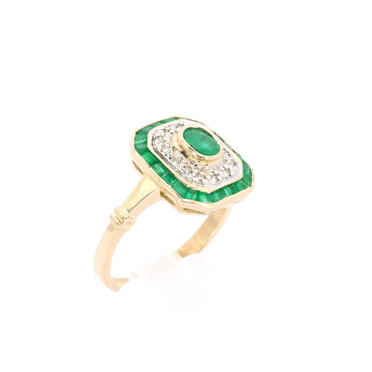 Emerald & Diamond Art Deco Gold Ring