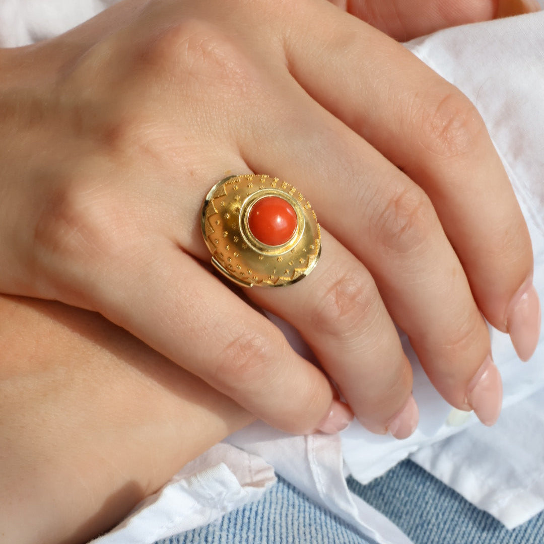 Yellow Gold Coral Ring