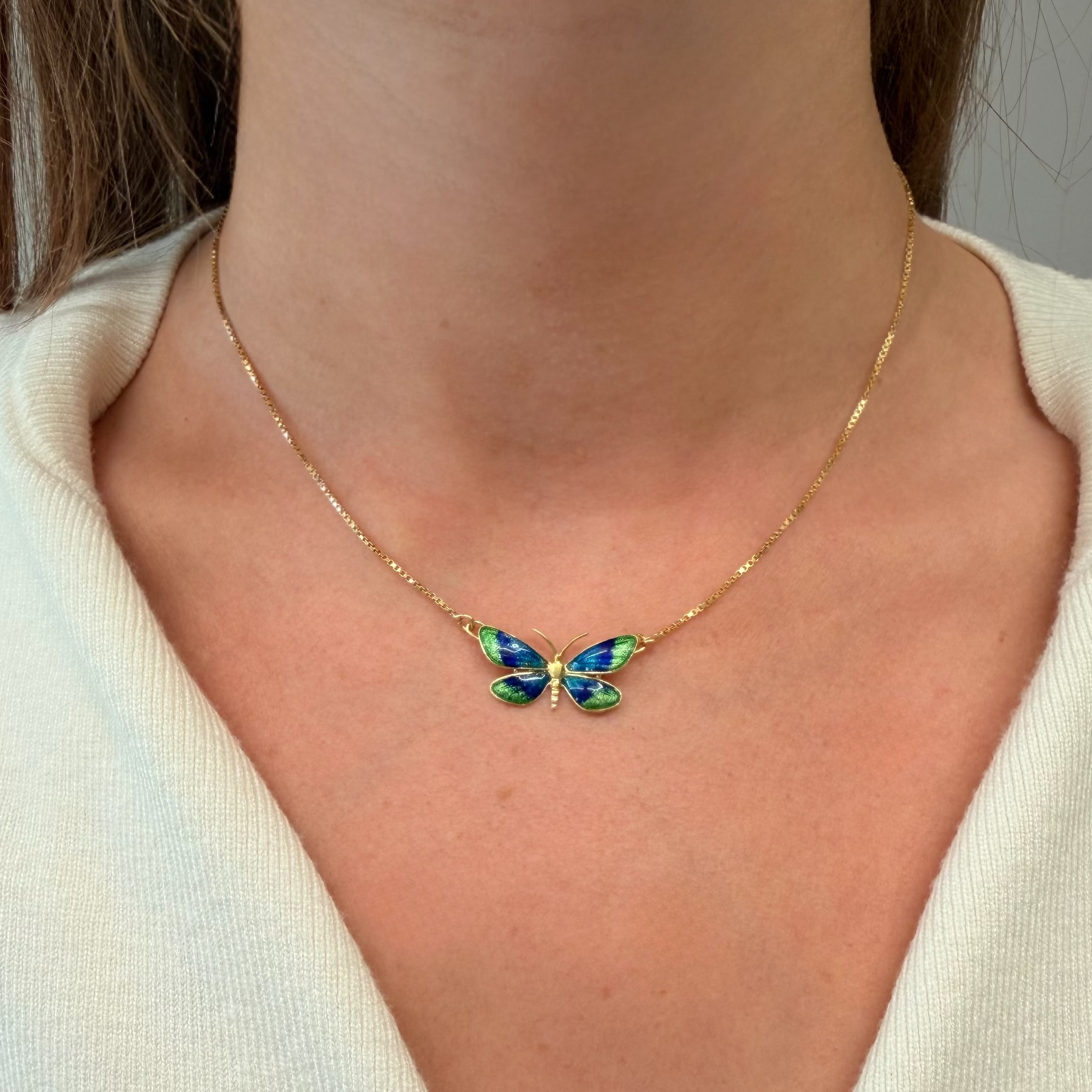 Yellow Gold Enamel Pendant Necklace