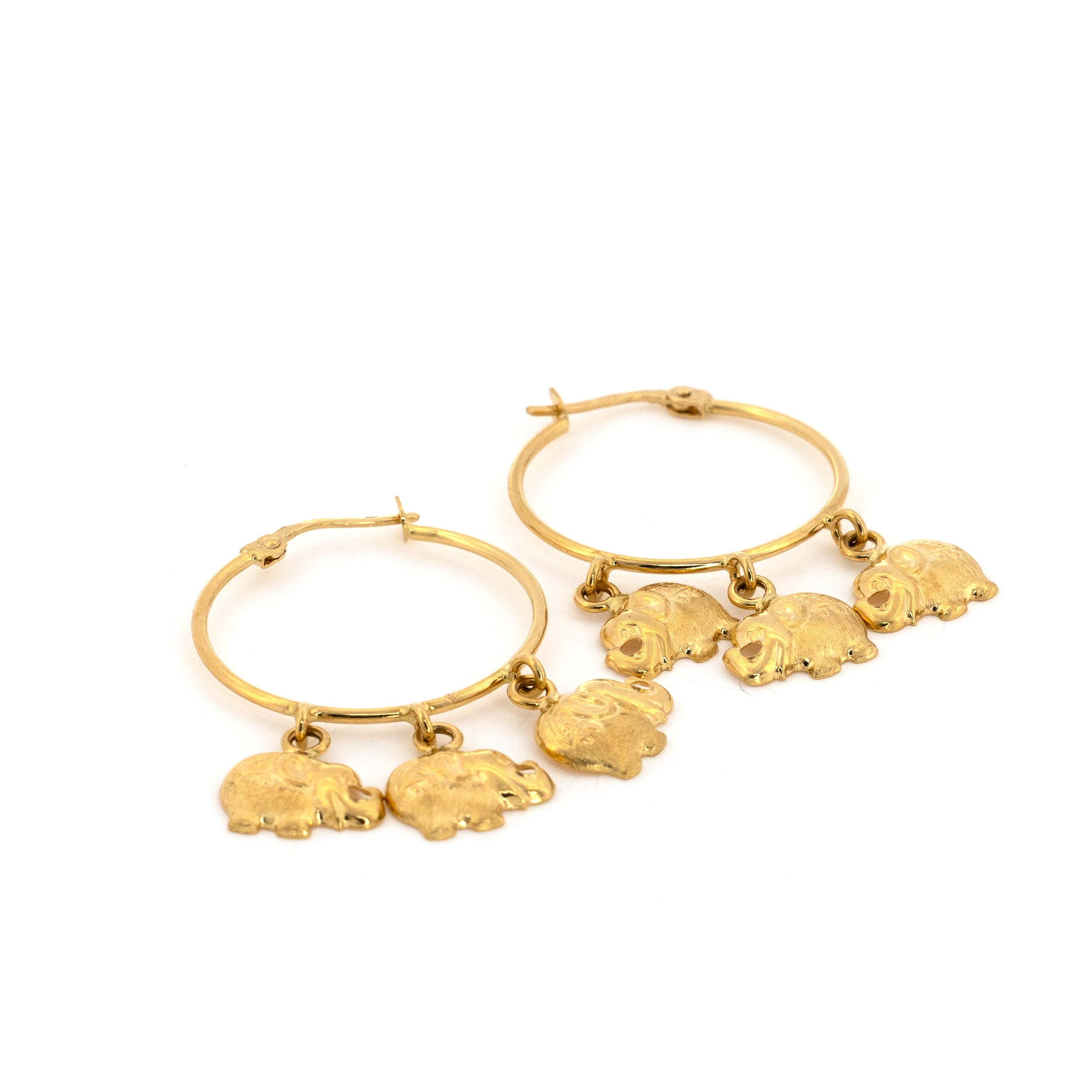 Yellow Gold Elephant Hoop Earrings