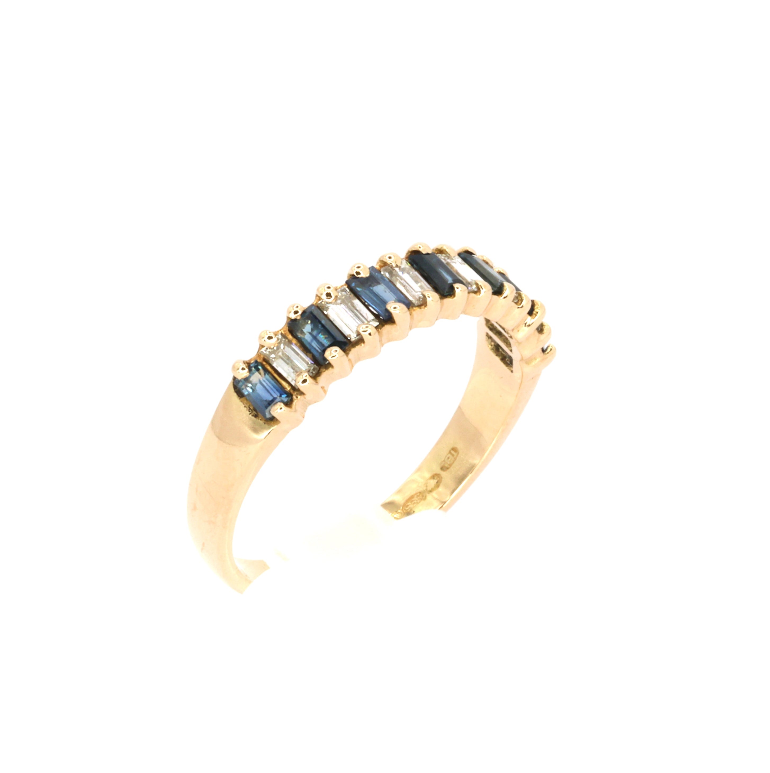 Baguette blue Sapphire & Diamond Gold Ring