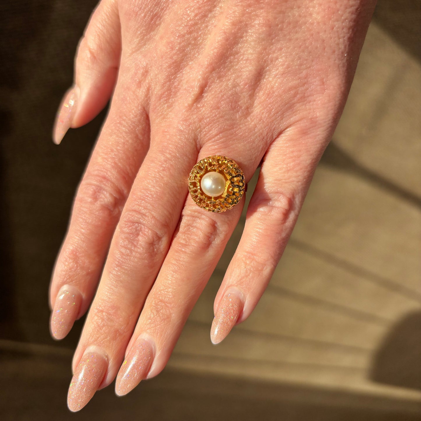 Pearl Lace Gold Ring