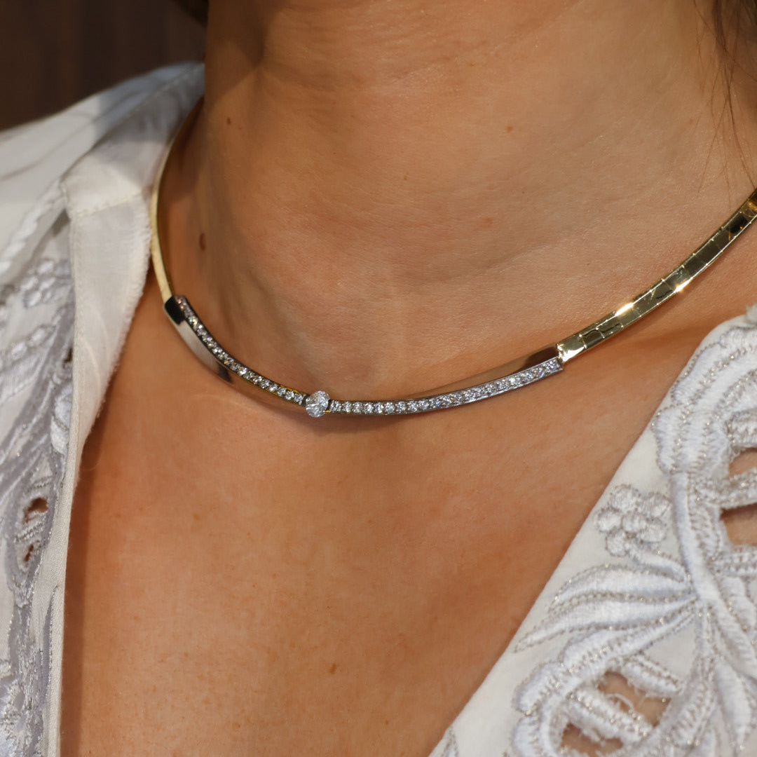 bicolour gold diamond choker necklace