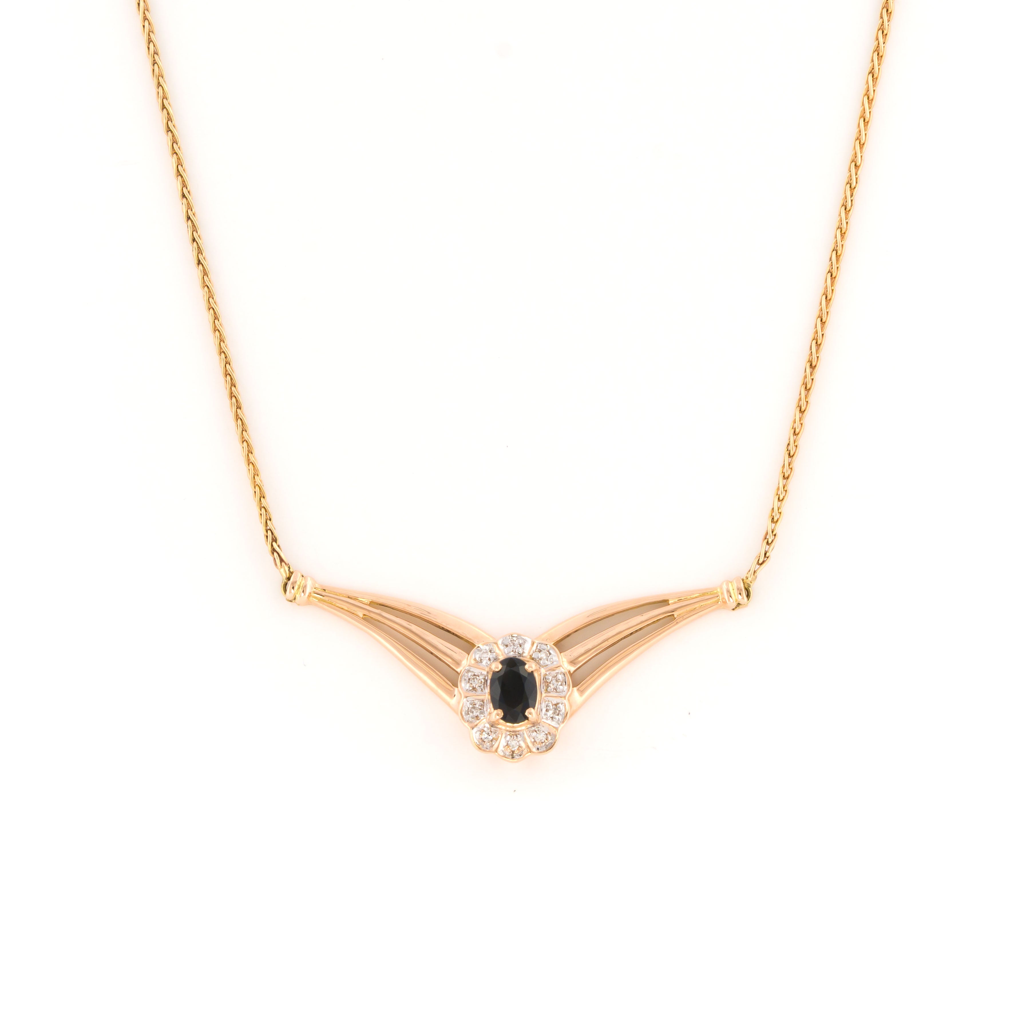 Yellow Gold Natural Blue Sapphire with Diamond Necklace