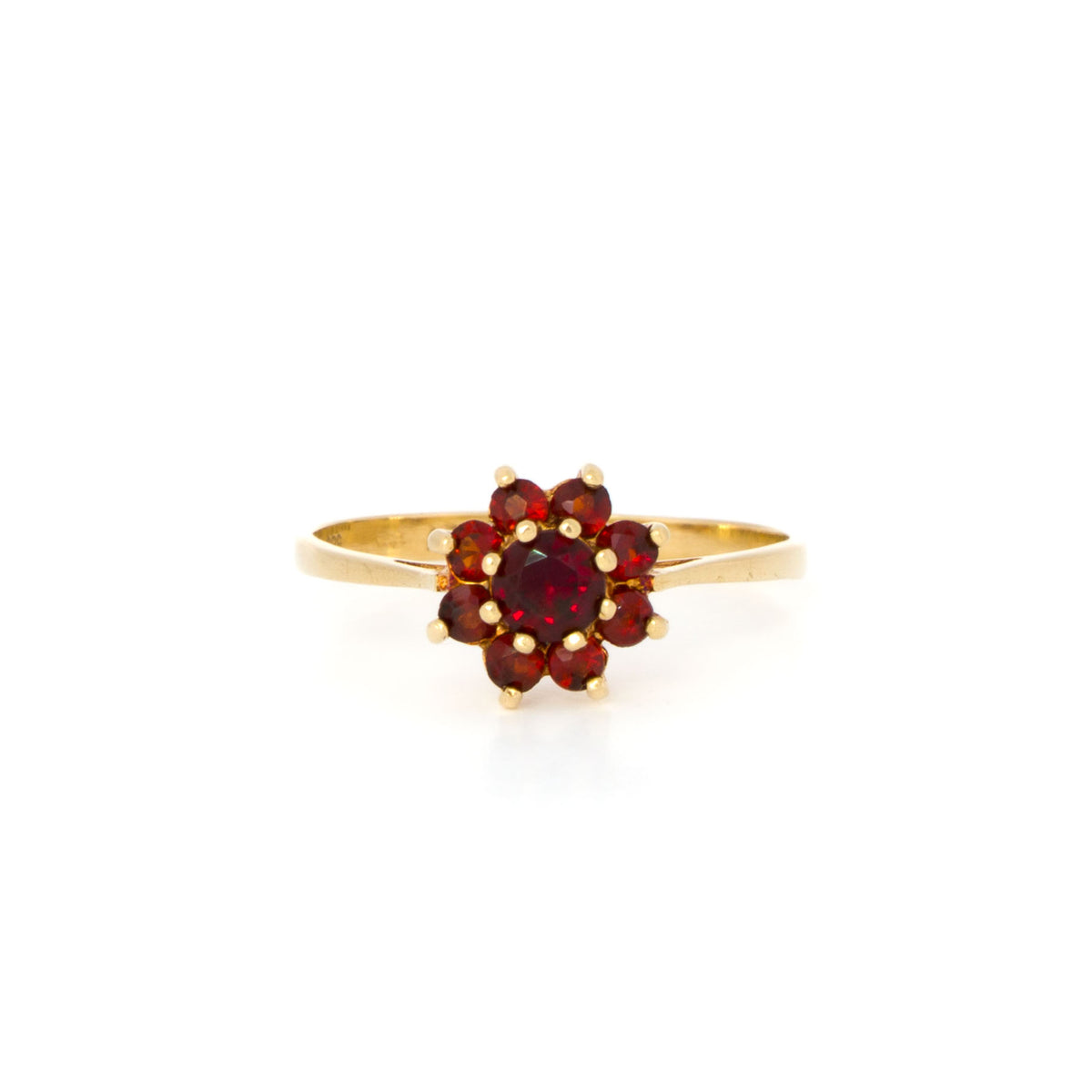 Natural Garnet Flower Cluster Ring in Yellow Gold