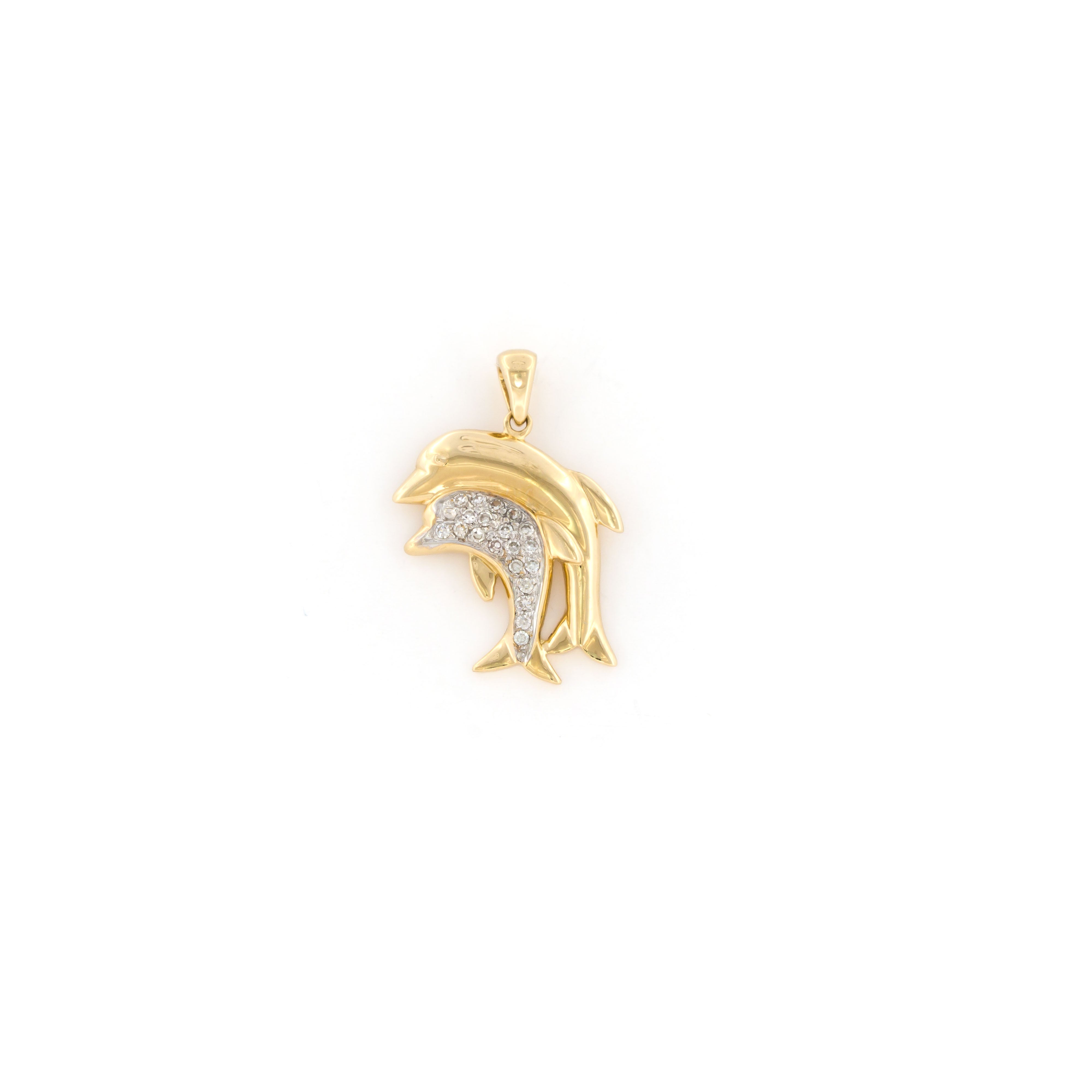 Yellow Gold Diamond Double Dolphin Pendant