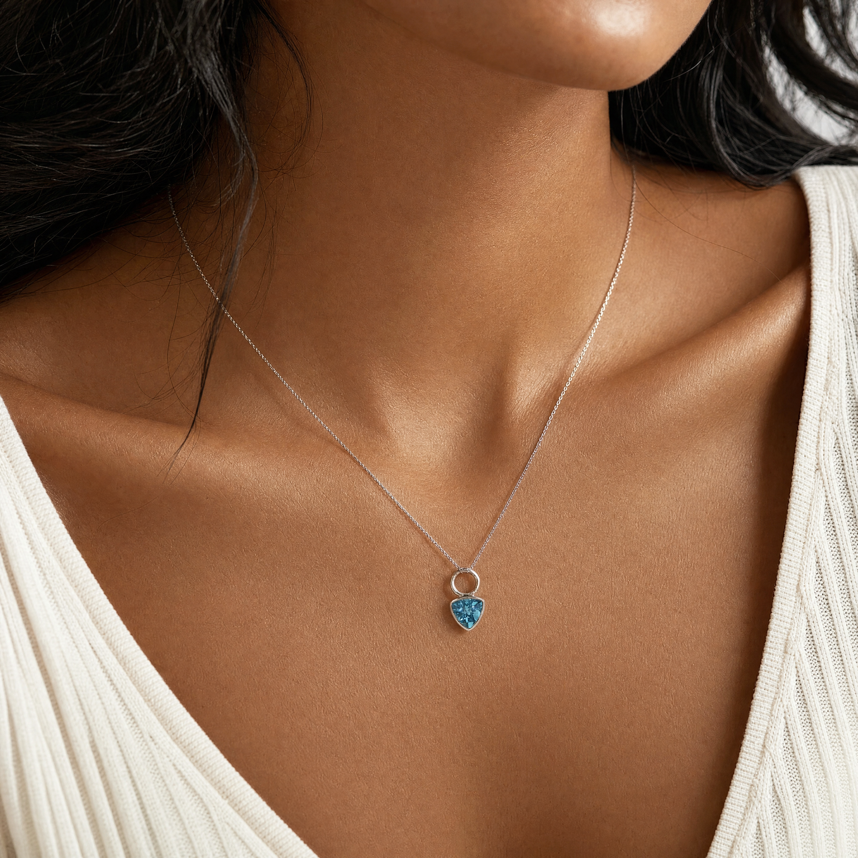 White Gold Blue Topaz Pendant
