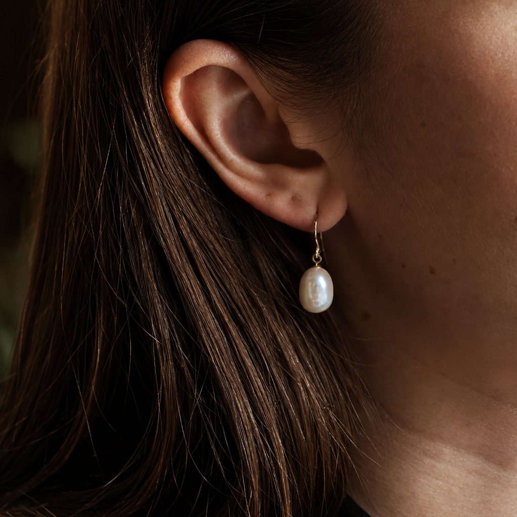 Yellow Gold Pearl Drop Earrings