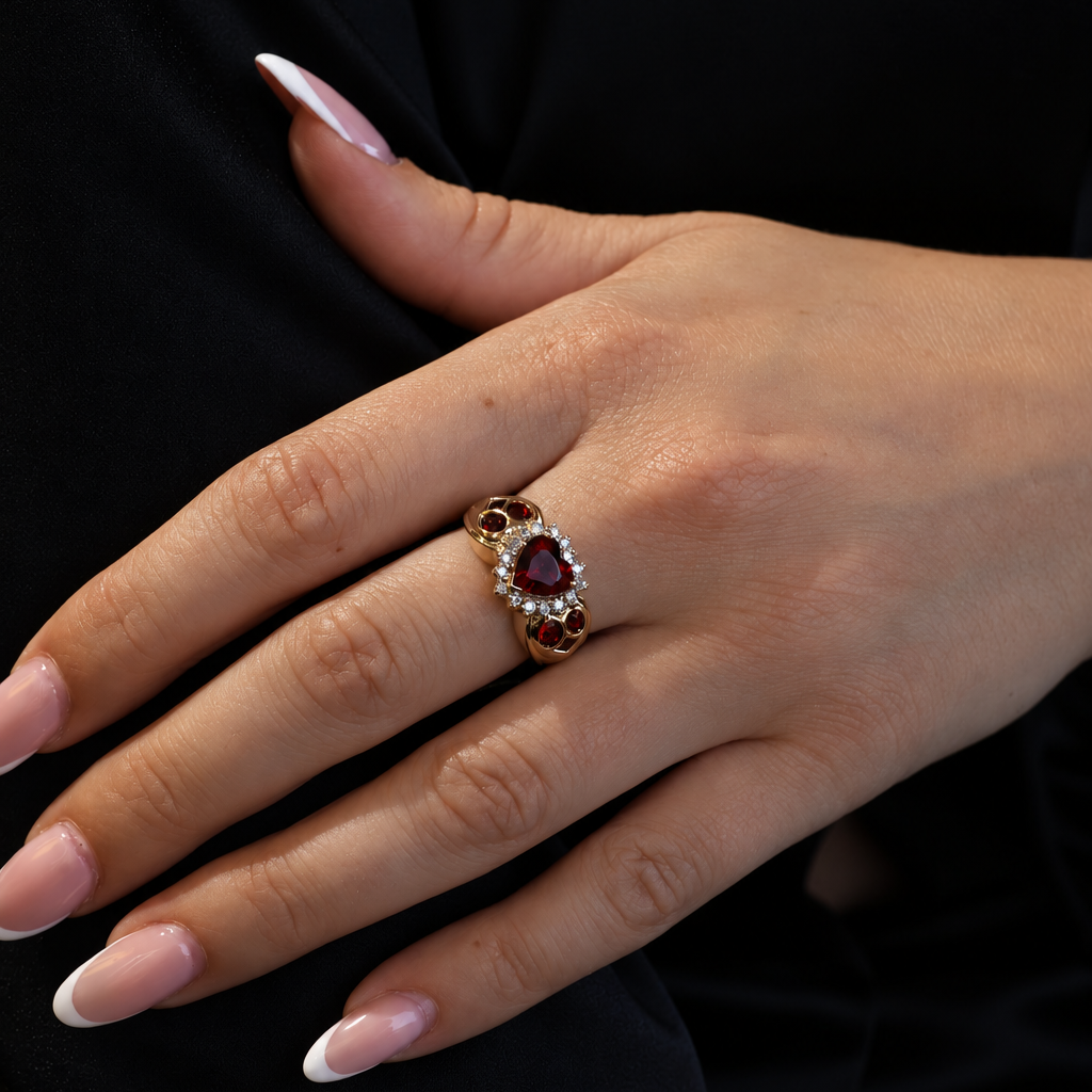 Yellow Gold Garnet with Diamond Ring