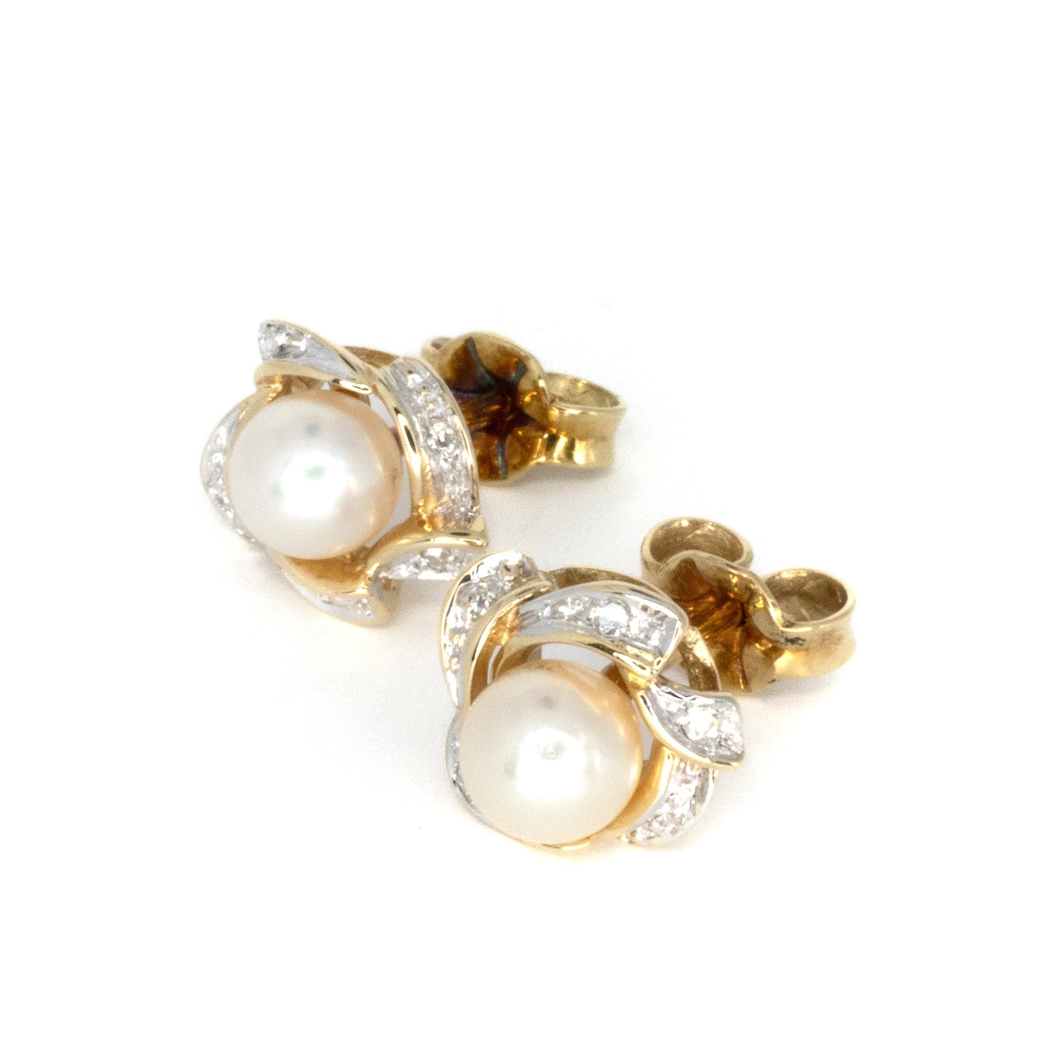 Pearl & Diamond Stud Earrings