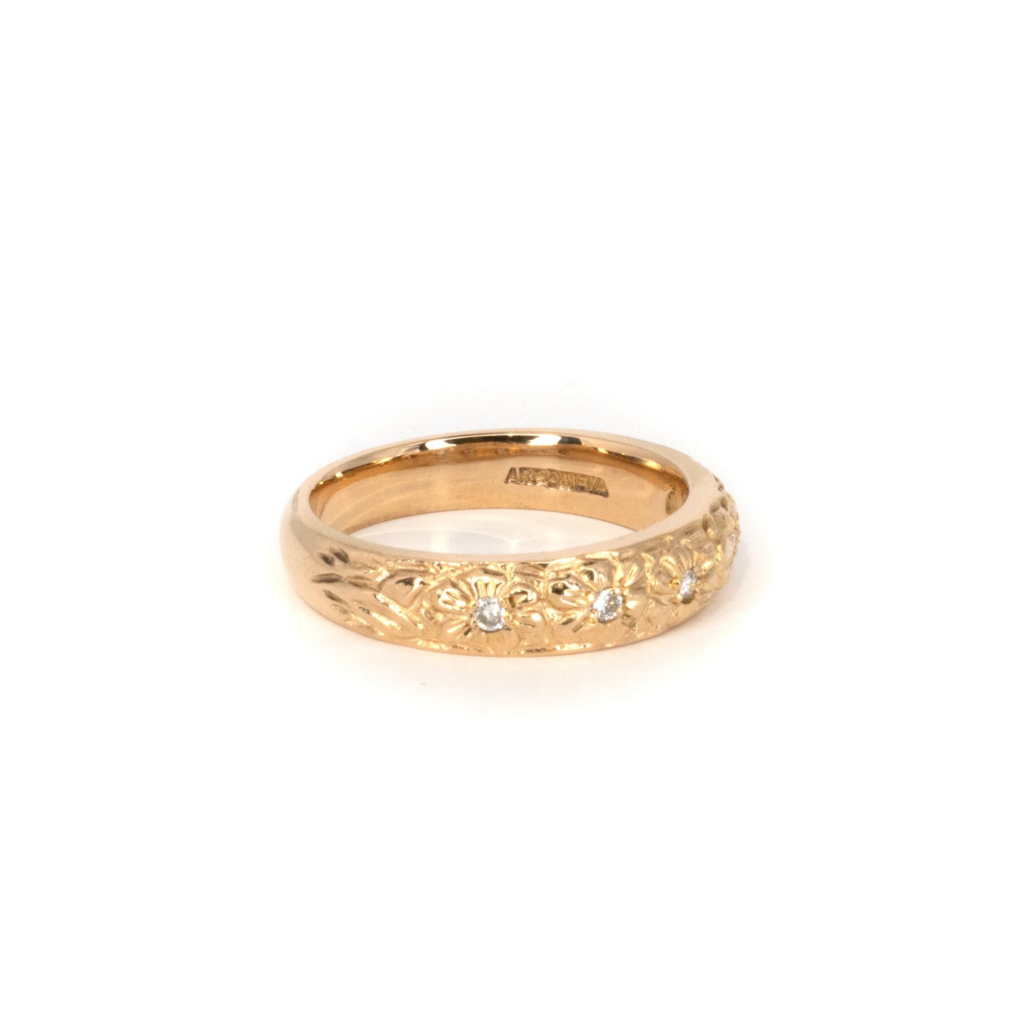 Engraved Floral Diamond Gold Band Ring