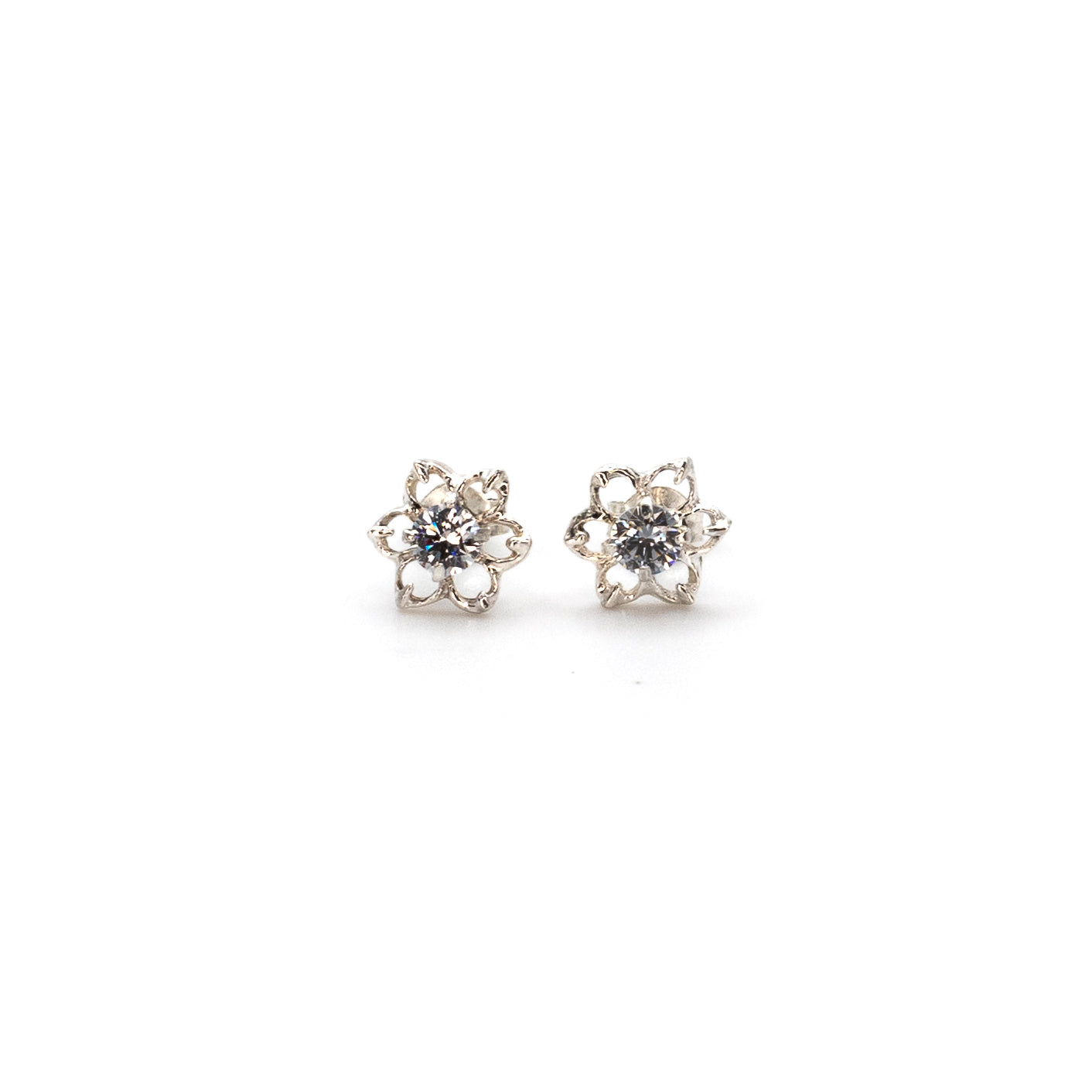 Silver Stud Flower Earrings
