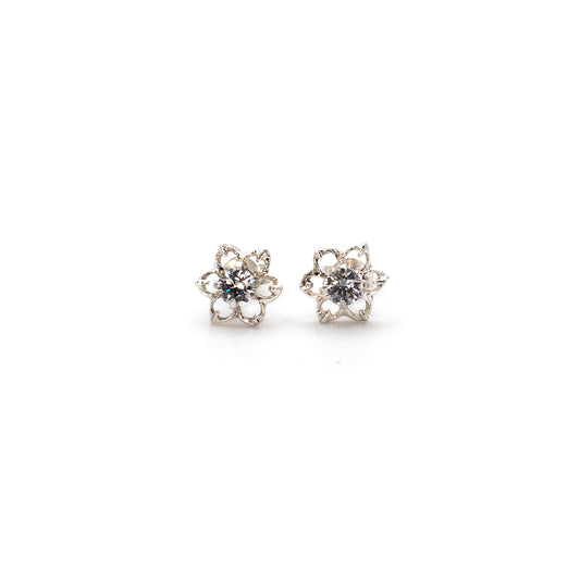 Silver Stud Flower Earrings