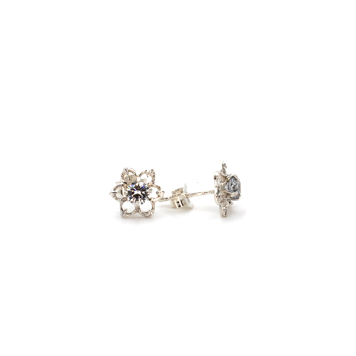Silver Stud Flower Earrings