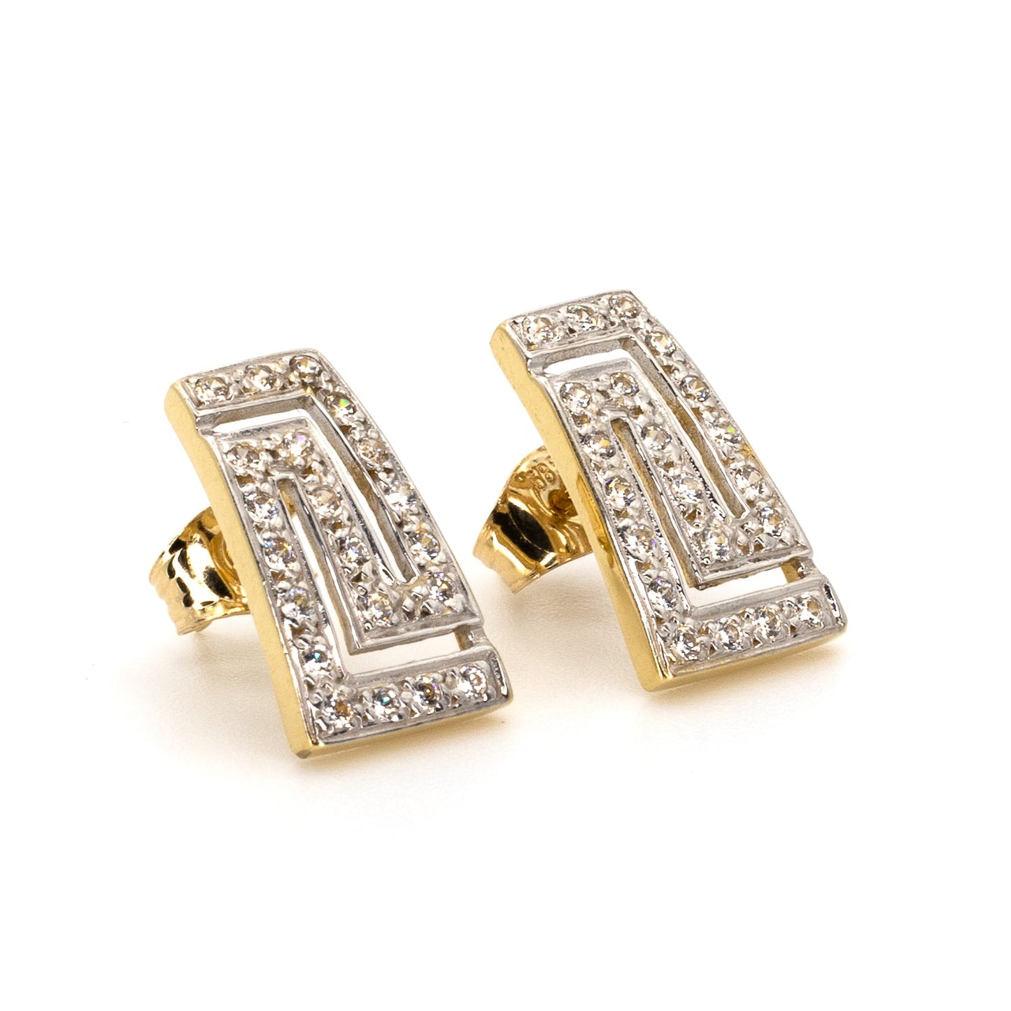 Aztec style Diamond and Gold Earrings