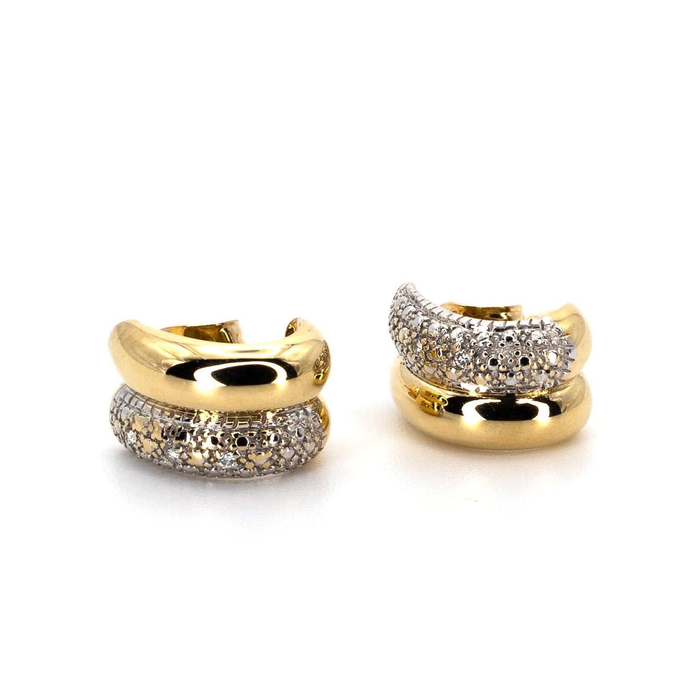 Bi-colour Large Huggie Earrings with Diamonds