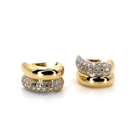 Bi-colour Large Huggie Earrings with Diamonds