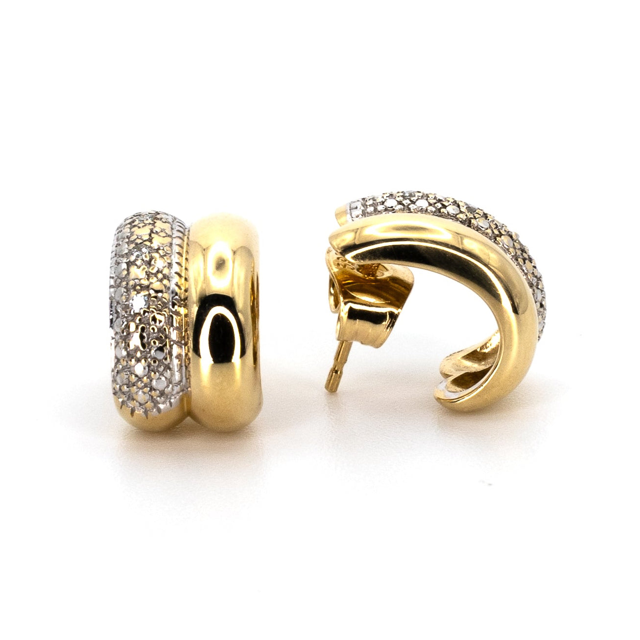 Bi-colour Large Huggie Earrings with Diamonds