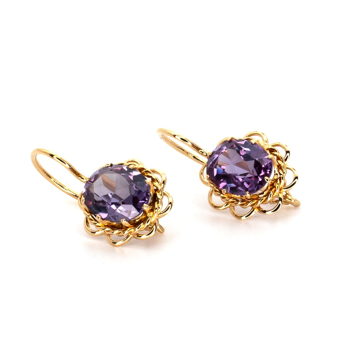 Vintage Purple Gem Gold Drop Earrings
