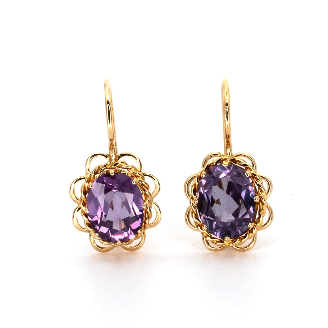 Vintage Purple Gem Gold Drop Earrings