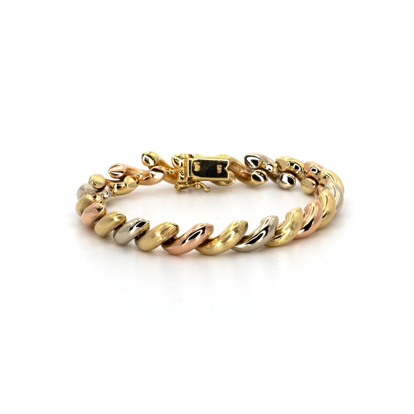 Yellow, White & Rose Gold Link Bracelet