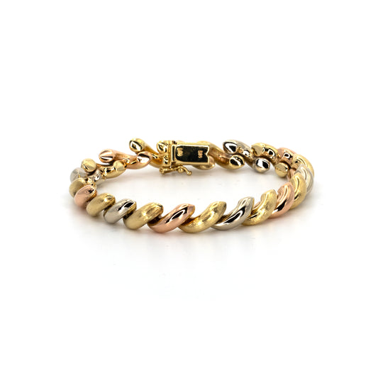 Yellow, White & Rose Gold Link Bracelet