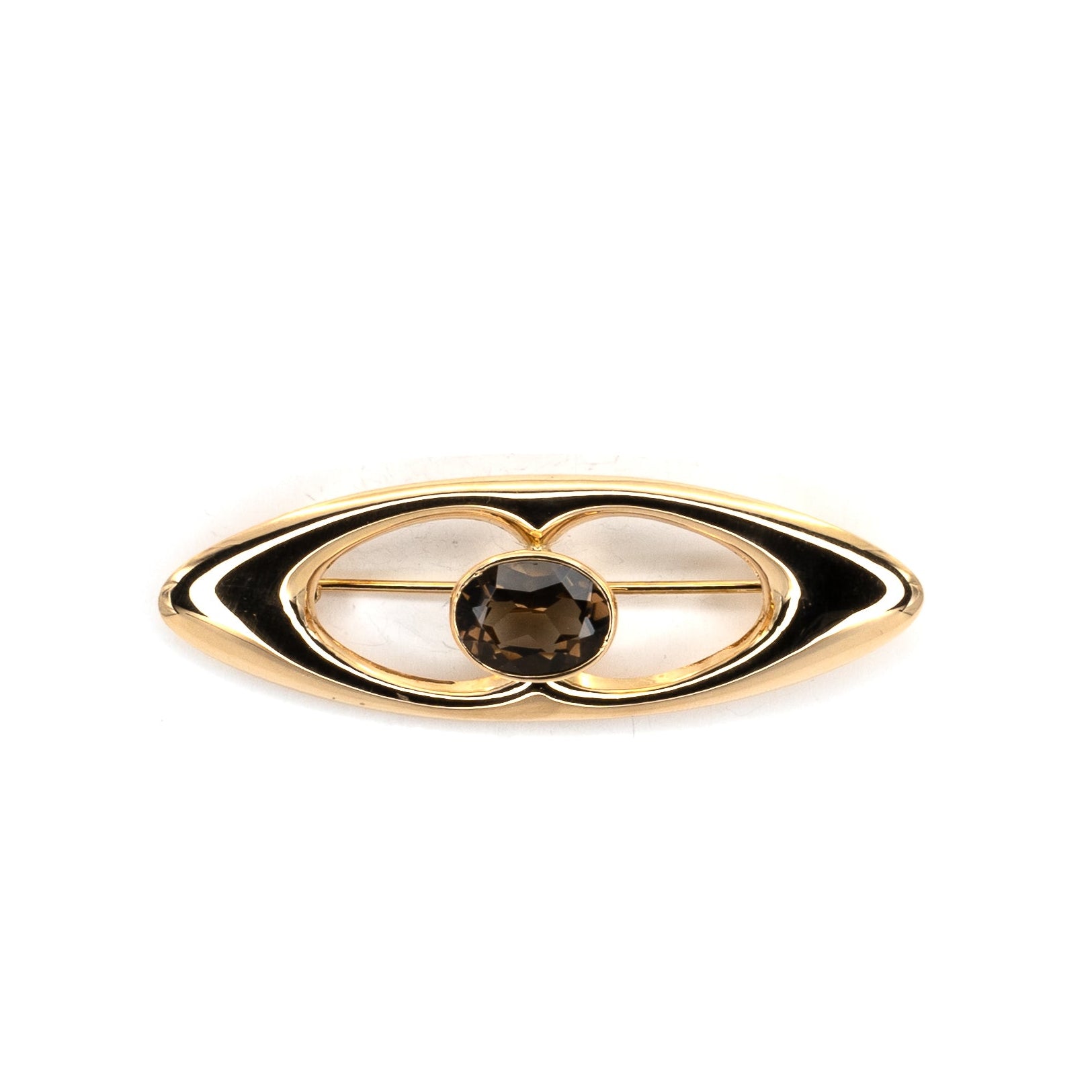 Gold Brooch with Smoky Quartz