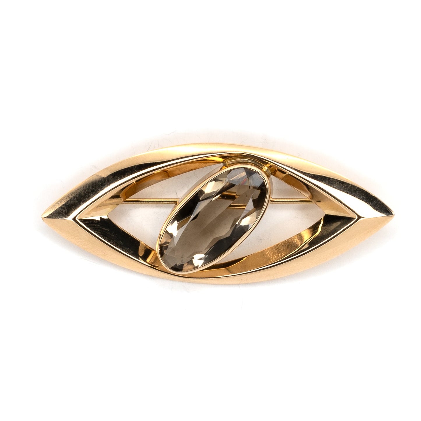 60's Smoky Quartz Gold Brooch