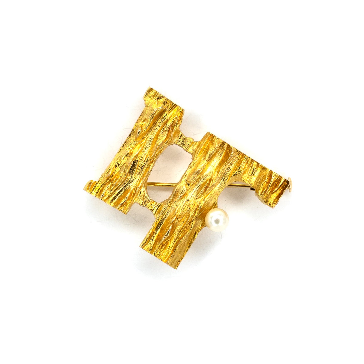 Yellow Gold Pearl Brooch