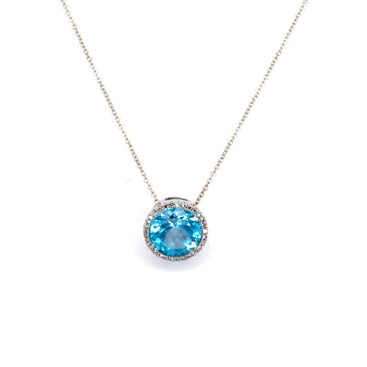 Blue Topaz & Diamond White Gold Necklace