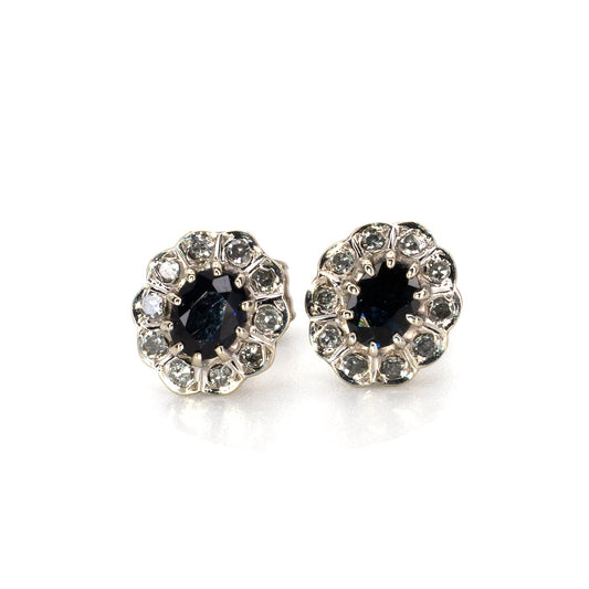 Vintage Diamond Blue Stud Earrings