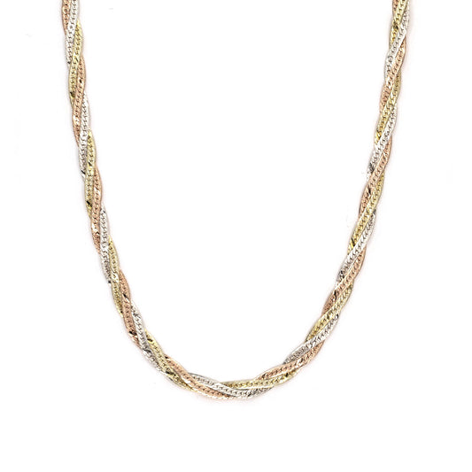 Tricolour Braided Silver Necklace