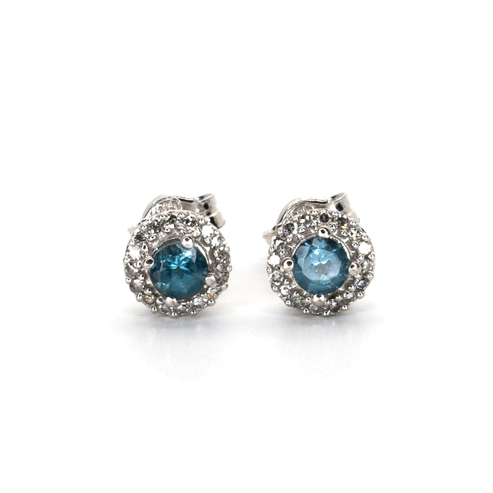 Diamond & London Blue Stud Earrings