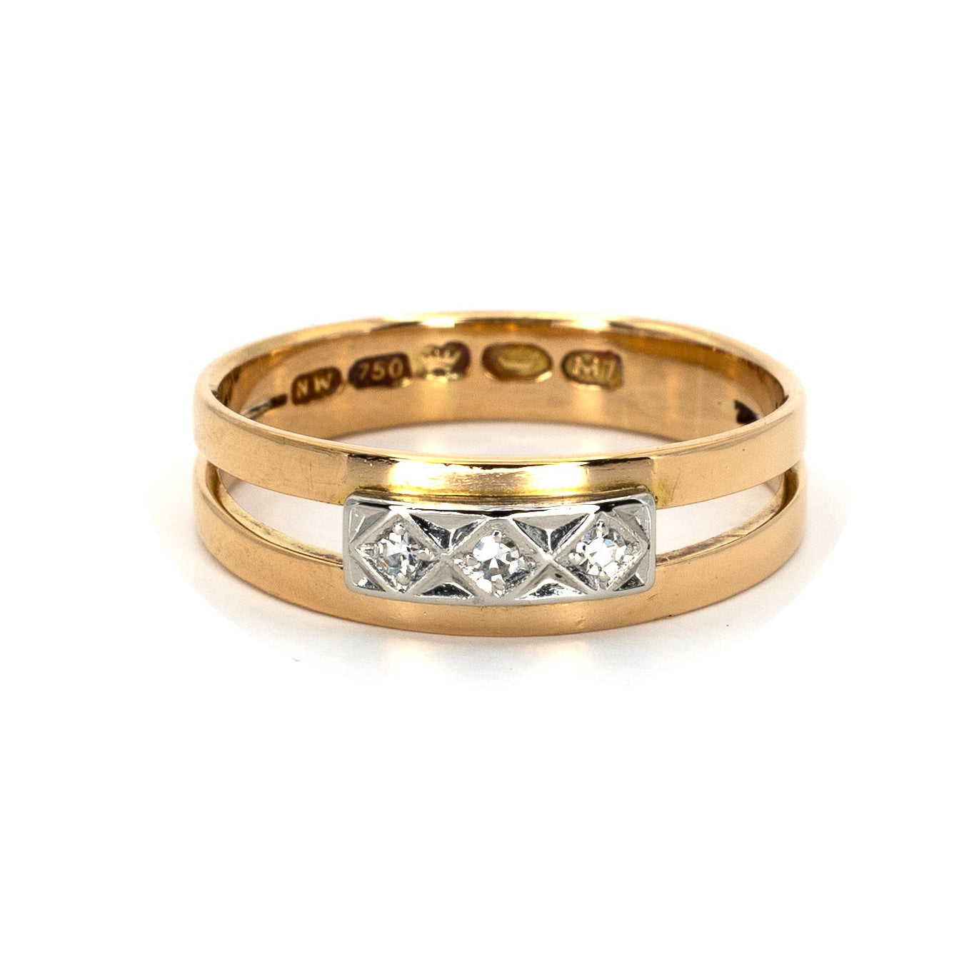 Double Gold Band With Diamond Bridge