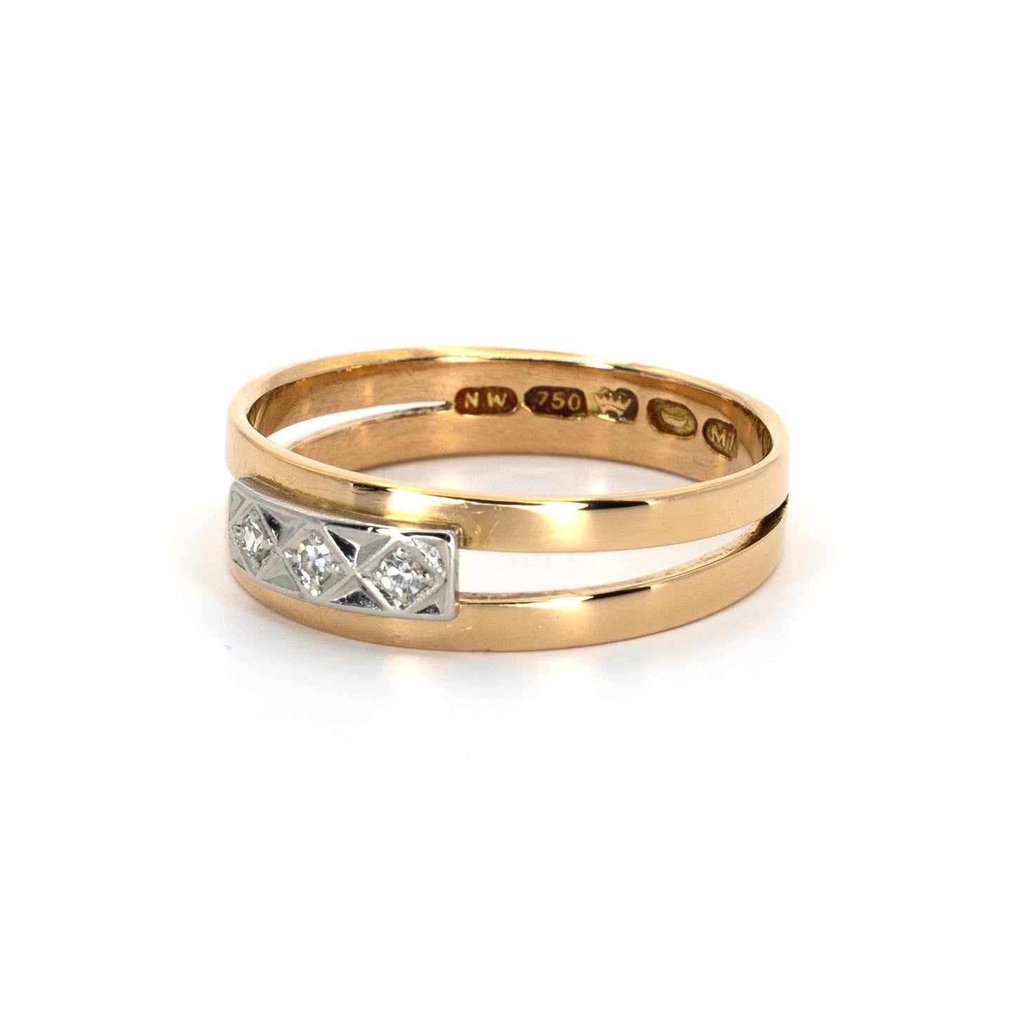 Double Gold Band With Diamond Bridge