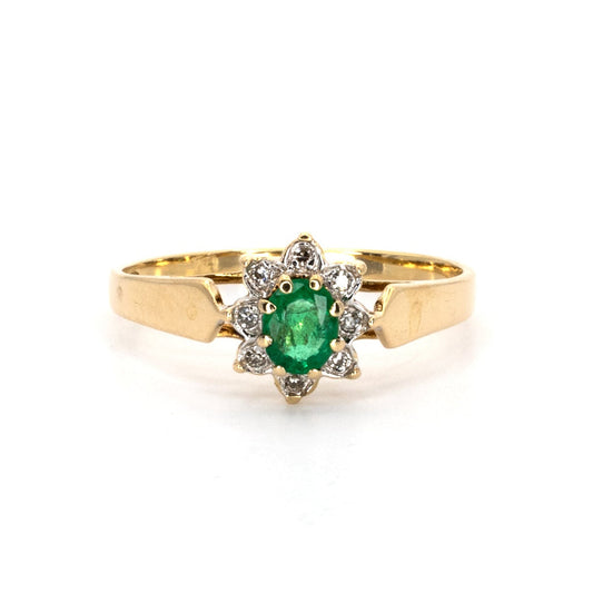 Delicate Emerald & Diamond Flower Gold Ring