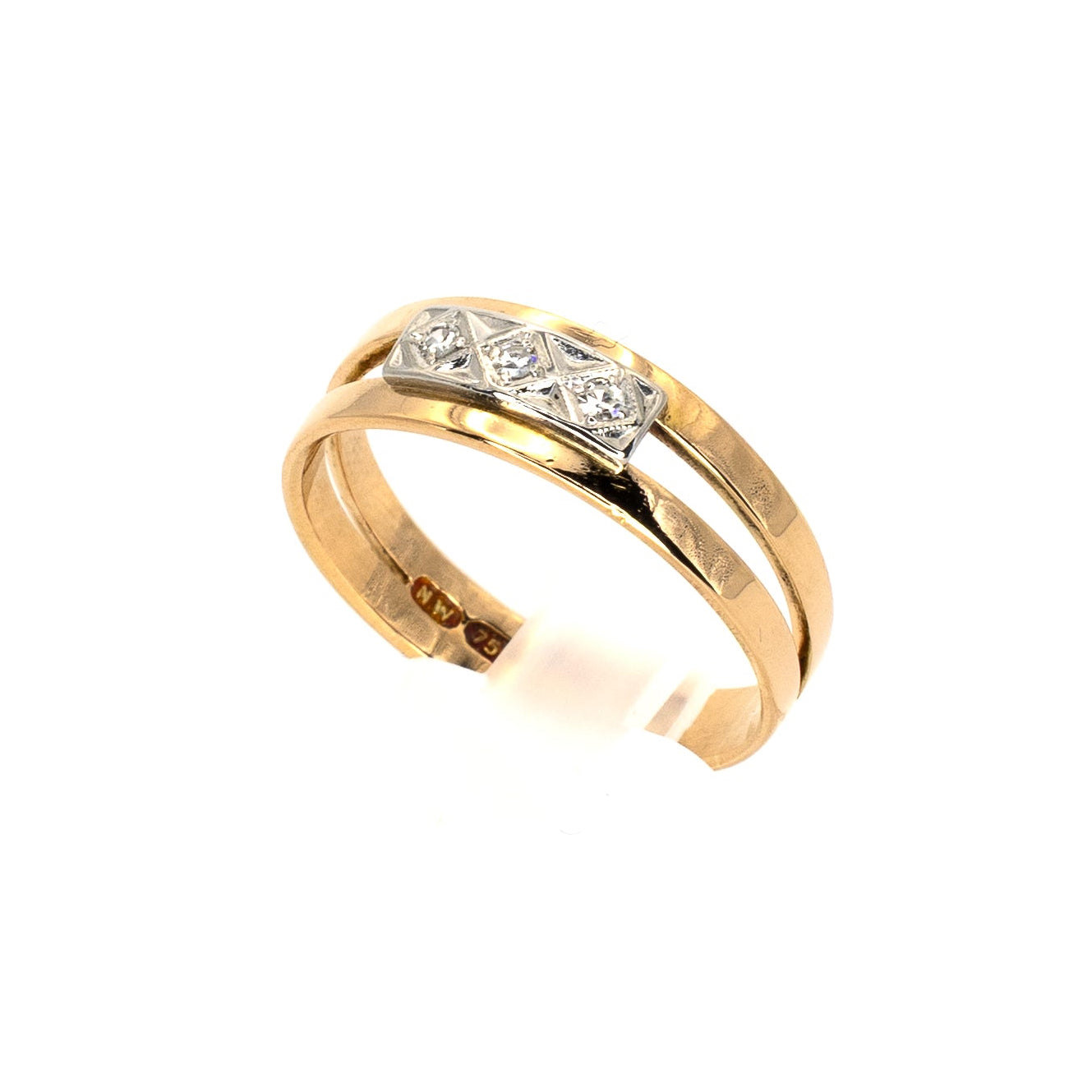 Double Gold Band With Diamond Bridge