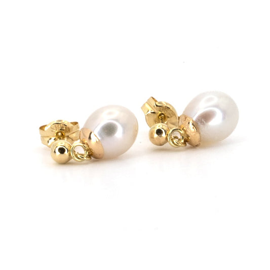 Gold Stud Pearl Drop Earrings